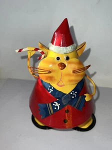 Vintage Whimsical Christmas Kitty Cat Bobblehead Figure Metal Sculpture - Picture 1 of 10