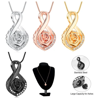 Collar Urna Infinita para Cenizas para Mujer Rosa Flor Cremación Collar Joyería Foto 1 de 4