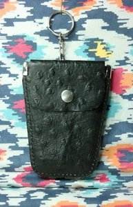 Vintage schwarz Leder Straußen_Münzbörse Schlüsselanhänger_Druckknopf & Klemmtaschen_RAR_VGC - Bild 1 von 11