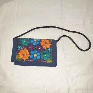 Authentische mexikanische blaue Blumenstickerei kleine Handtasche Clutch Handtasche #1001H - Bild 1 von 5