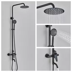 8" Black Shower System Exposed Rain Shower Head Combo 3 Function Faucet Fixtures - Picture 1 of 14