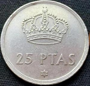 1975 Spain 25 Pesetas Coin AU ( 78 in star ) #K2207 - Picture 1 of 2