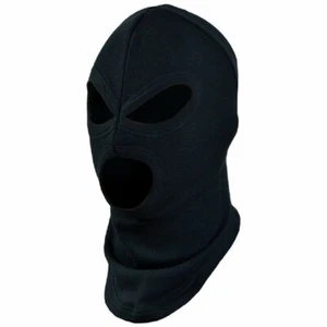 USA MADE COTTON BLACK 3 HOLES BALACLAVA FULL SKI HOOD FACE MASK NINJA SWAT BIKER - Picture 1 of 2