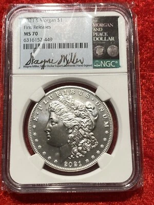 2021-S Morgan Silver Dollar NGC MS 70 FIRST RELEASE -  Wayne Miller Label - Image 1 of 2