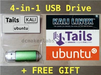 4-in-1 Multiboot USB w/ Tails OS, Kali Linux, Ubuntu LTS | Bootable Linux - Image 1 of 4