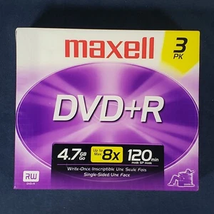 Maxell DVD+R 4.7GB 8X 120min - SP, 4 Hours Max, Brand New Factory Sealed 3-Pack - Picture 1 of 5