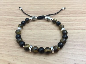 Men's Braided Charming Style Adjustable Shamballa Bracelet Tiger Eye and onyx - Picture 1 of 7