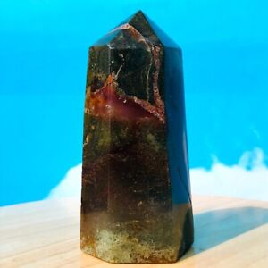 388G Natural High quality Ocean Jasper Quartz Obelisk Crystal Wand Point Healing