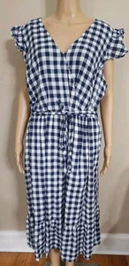 Old Navy Women's Dress Size 2XL Gingham Blue White Check Flutter Sleeve V Neck - Picture 1 of 7