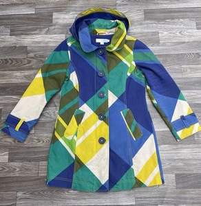 BODEN Raincoat Coat Rainyday Mac Colorful Blue Yellow Pockets Size US4P UK8P - Picture 1 of 9