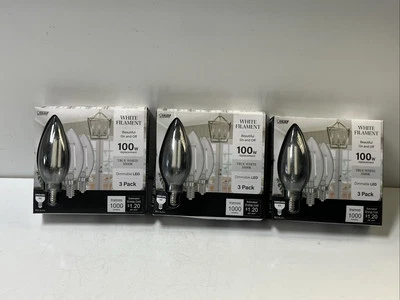 Lot Of (3) Feit Electric 100W B10 LED Chandelier Bulb E12 Clear 3500K True White - Image 1 of 4