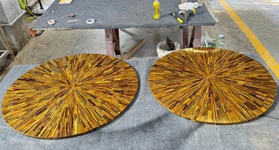 Sofá central redondo ojo de tigre piedra mesa de centro cristal piedras preciosas decoración Foto 1 de 4