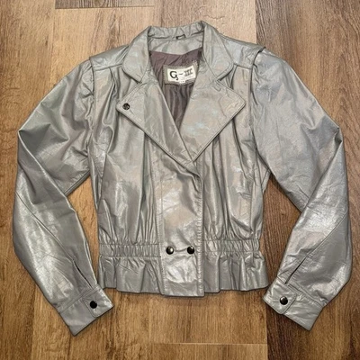 Vintage G-III Leather Jacket Motorcycle Coat Bike Moto Gray 70s 80s Womens 7 8 - Image 1 of 4