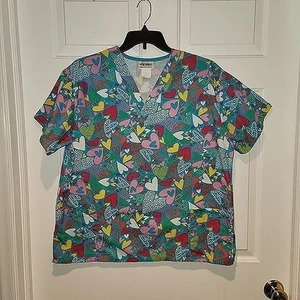 Damen Gr. L blau Herzen Kurzarm Scrub Top Shirt von Jasco Uniform - Bild 1 von 7