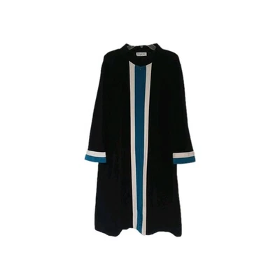 Vintage Vanity Fair Lounge Cozy Velvet House Dress Robe Size XXL Black Turq Whit - Image 1 of 4