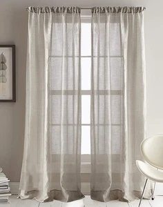 NEW DKNY City Sky Sheer Window Curtain Panel Pair Linen 50"W x 84"L (Pack of 2) - Picture 1 of 2