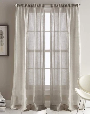 NEW DKNY City Sky Sheer Window Curtain Panel Pair Linen 50"W x 84"L (Pack of 2) - Image 1 of 2