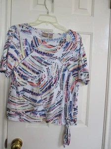 CHICO'S MULTI COLOR SIDE TIE SHORT SLEEVE TOP SIZE CHICO'S 1 (8-10) - Picture 1 of 6