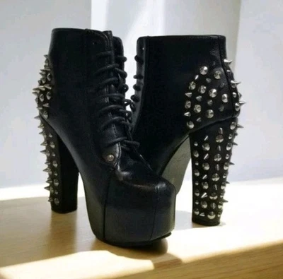 Botas al tobillo Y2K negras con plataforma de espiga para mujer gótico punk calavera picos talla 6 Victoria Foto 1 de 4