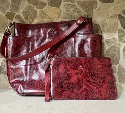 Patricia Nash Red Embossed Floral Leather Tote Shoulder &Matching Wristlet Set - Image 1 of 4
