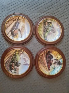 4 St Wandteller mit Eisenbahn Motiv im Holzrahmen - Bild 1 von 11