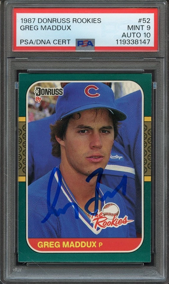 1987 DONRUSS ROOKIES # 52 SIGNED GREG MADDUX PSA 9 MINT PSA/DNA AUTO 10 - Image 1 of 1