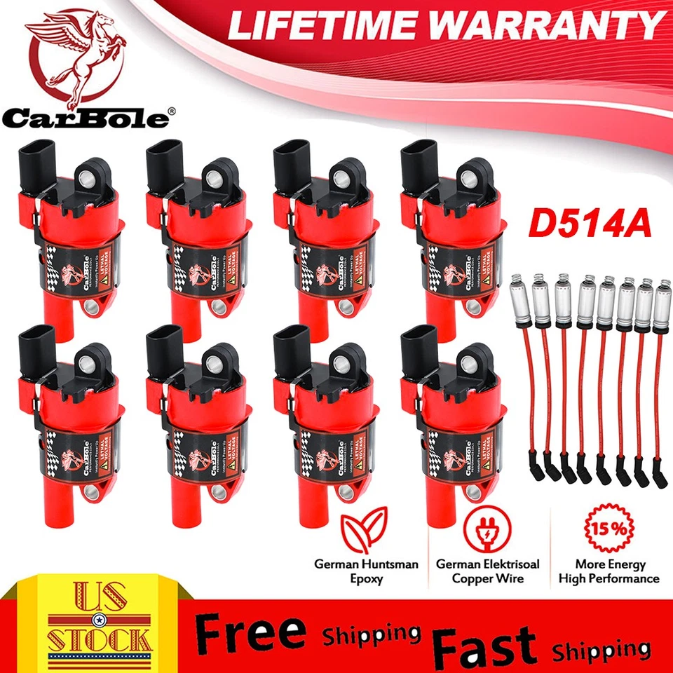 Kit de 8 bobinas de encendido y cables de rendimiento para Silverado Sierra 07-16 5,3 L/6,0 L V8 Foto 1 de 4