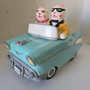 Vintage Clay Art Collectible Cookie Jar Cruisin' Cats - Picture 1 of 11