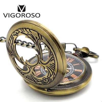 Vintage Mechanical Pocket Watch with Chain Half Hunter Fob Watch For Friend - Image 1 of 4