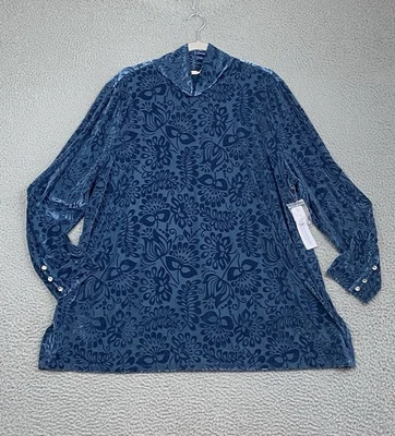 Soft Surroundings Top Plus 3X Blue Walden Velvet Turtleneck Burnout Tunic NWT - Image 1 of 4