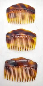 3 Vintage Modele Depose Tortoise Shell 3" Side Comb Hair Barrettes Made France - Picture 1 of 2