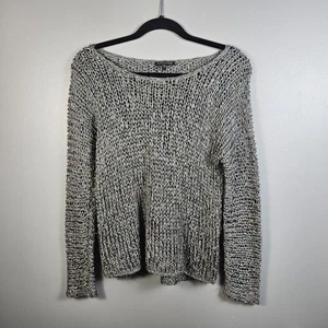 Eileen Fisher Italian Yarn Alpaca Silk Blend Open Knit Sweater Gray/Tan Small - Picture 1 of 5
