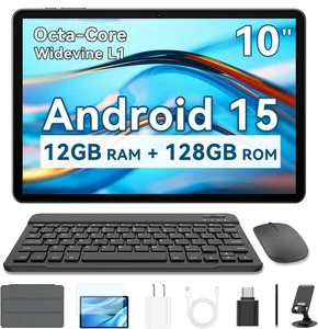 10 Inch Android Tablet, 2025 Android 15 Tablet for Adults, 12GB RAM 128GB Sto... - Picture 1 of 9