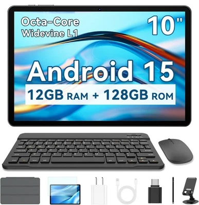 10 Inch Android Tablet, 2025 Android 15 Tablet for Adults, 12GB RAM 128GB Sto... - Image 1 of 4