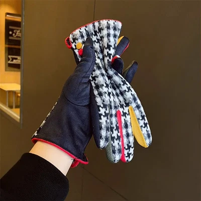 Cálidos Guantes de Terciopelo Piel de Ciervo de Cinco Dedos Pantalla Táctil Acogedores Tela de Lana Britis Foto 1 de 2