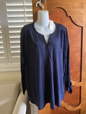 Blusa deportiva mujer JONES NEW YORK azul marino cuello en V mangas largas 2x Foto 1 de 4