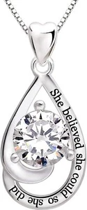Sterling Silver She Believed she Could so she did CZ Pendant Necklace Gifts Her - Picture 1 of 5