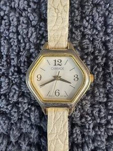 Vintage Carriage by Timex Ladies watch C9A951 White Leather Band Gold Tone New B - Picture 1 of 4