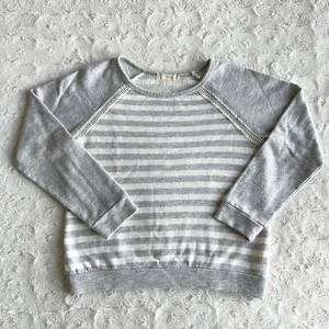 Soprano Pullover Sweater Girls Large Gray White Striped Long Sleeve Cotton Blend - Picture 1 of 9