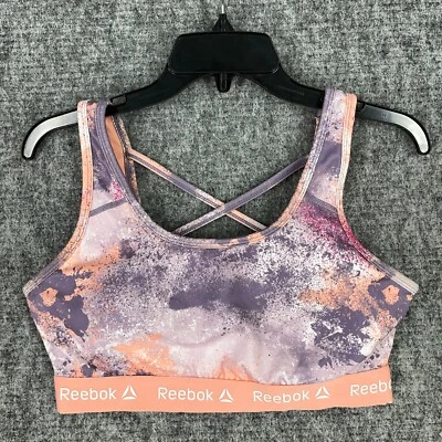 Reebok Sports Bra Womens M Splatter Print Medium Impact Removable Cups Running - Image 1 of 4
