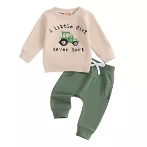 Toddler Baby Boy Outfit Crewneck Letter Print Sweatshirt and Pants Fall Winter - Picture 1 of 7