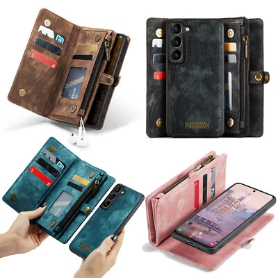 Zipper Wallet Leather Purse Magnetic Removable Cover For Samsung S25 iPhone 17 - Image 1 of 4