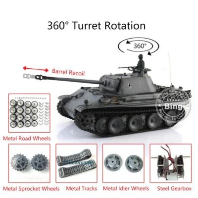 Henglong 1/16 Panther G RTR RC Tank 7.0 Customized 3879 Metal Tracks Wheels Gray - Image 1 of 4