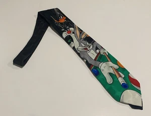 Vintage Looney Tunes Tie Billiards Pool Hall Bugs Bunny Sylvester Daffy Duck - Picture 1 of 9