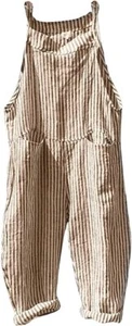 Women Oversized Summer Casual Stripes Cargo Jumpsuit Wide Leg Bib Overall Pants - Picture 1 of 50