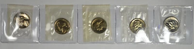 Lote de cinco monedas de níquel Jefferson 1960-1964 prueba 5C - en celofán Foto 1 de 3