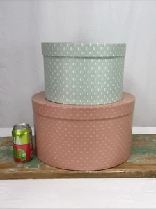 Vtg Hat Box Storage Set 2 Custom Handmade Seafoam Green Peach Oval 14" Round 11" - Picture 1 of 24