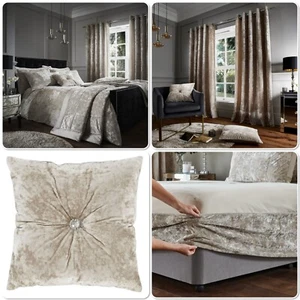 Cubierta de edredón de terciopelo triturado de lujo Catherine Lansfield colección dormitorio natural - Imagen 1 de 74