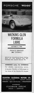 Porsche RS-60 1961 original campeón Watkins Glen anuncio de carreras - Imagen 1 de 1