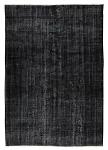 6.2x8.7 Ft Handmade Vintage Turkish Area Rug Re-Dyed in Black 4 Modern Interiors - Picture 1 of 5